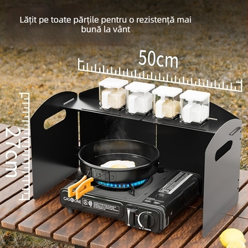 Protecție vânt exterior pentru sobă - paravan pliabil de tip card, aliaj zinc-fier, portabil și rezistent la vânt