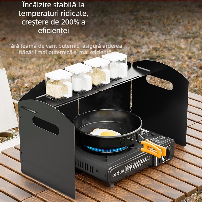 Protecție vânt exterior pentru sobă - paravan pliabil de tip card, aliaj zinc-fier, portabil și rezistent la vânt