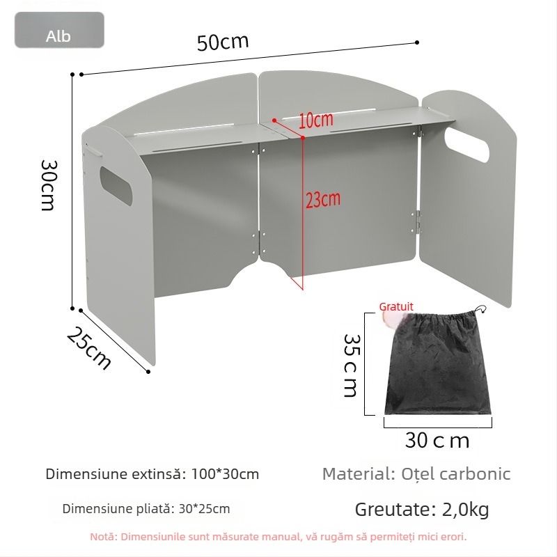 Protecție vânt exterior pentru sobă - paravan pliabil de tip card, aliaj zinc-fier, portabil și rezistent la vânt