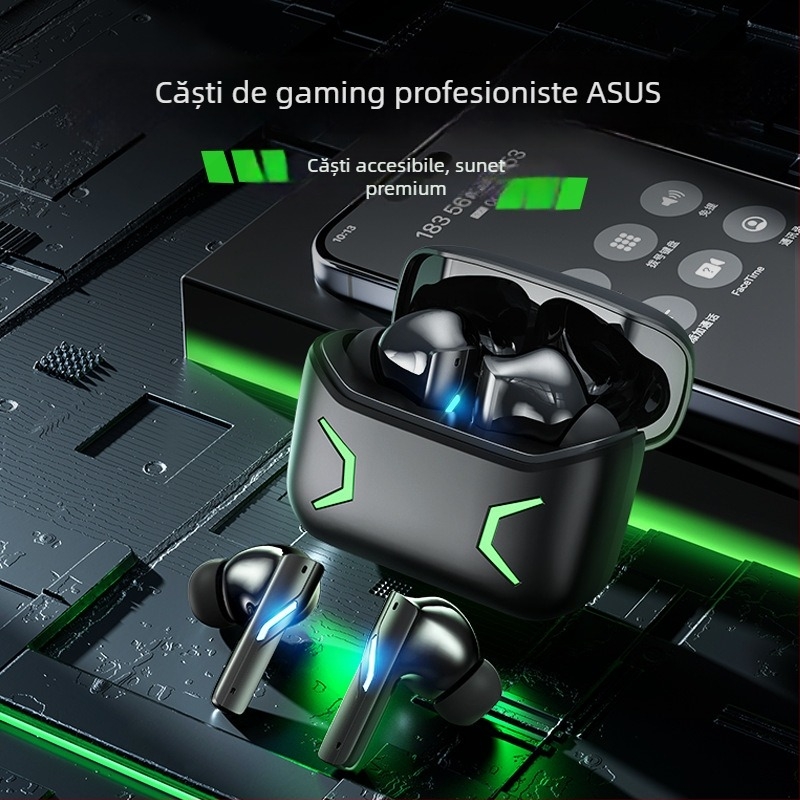 Headset wireless pentru gaming, in-ear, Bluetooth 5.3, anulare zgomot, baterie 4–8 ore, IPX5