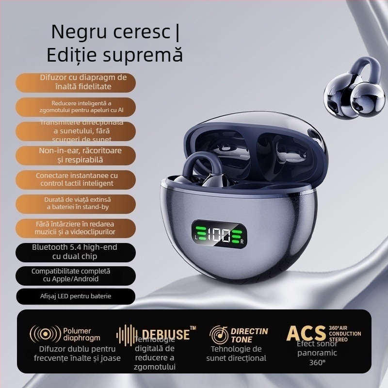 M79 Căști wireless: clip-on, deschise la ureche cu conductivitate osoasă, complet fără fir, Bluetooth 5.4, IPX6, autonomie până la 4 ore