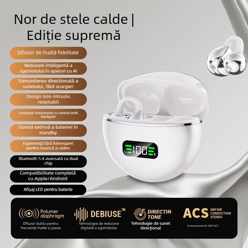 M79 Căști wireless: clip-on, deschise la ureche cu conductivitate osoasă, complet fără fir, Bluetooth 5.4, IPX6, autonomie până la 4 ore