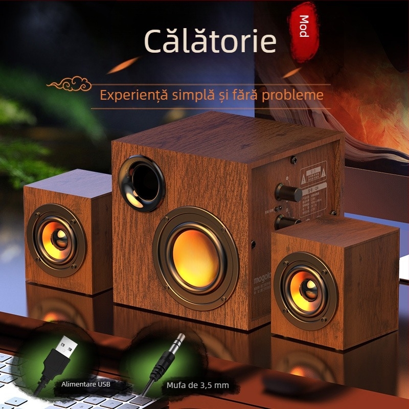 Sistem de difuzoare USB din lemn pentru calculator, 2.1 cu subwoofer – Redare MP3, 3 difuzoare, alimentare 110V