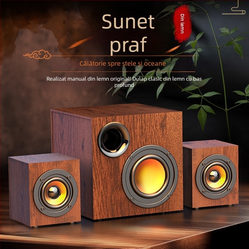 Sistem de difuzoare USB din lemn pentru calculator, 2.1 cu subwoofer – Redare MP3, 3 difuzoare, alimentare 110V