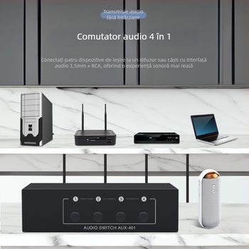 Tonli AUX-401 comutator audio 4 în 1, ieșire stereo 3,5 mm, fidelitate înaltă