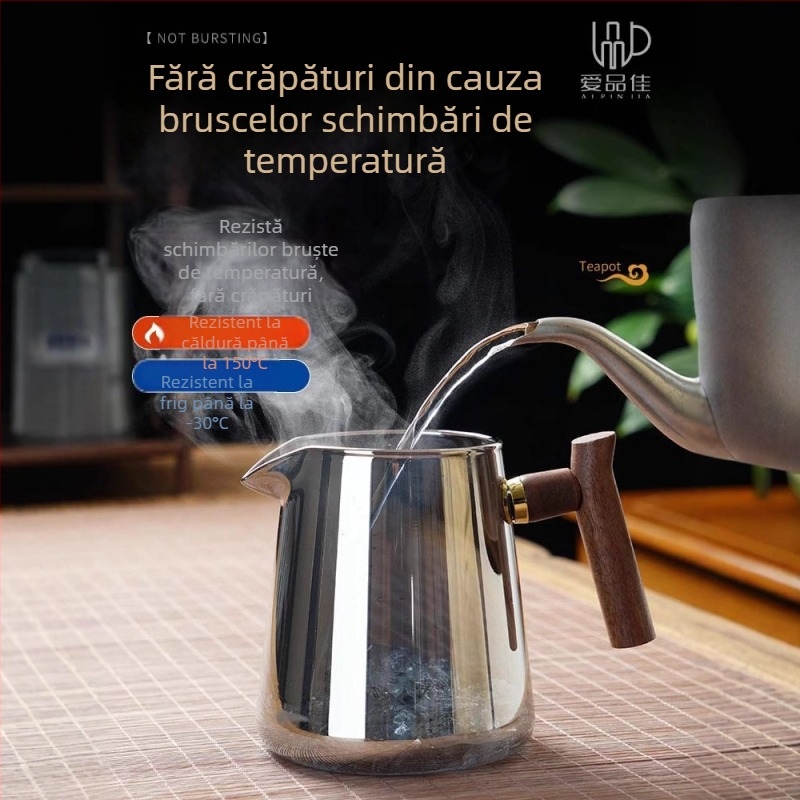 Set ceainic din sticlă borosilicată, rezistent la temperaturi, pentru 3–5 persoane, include accesorii pentru ceremonia ceaiului și tavă pentru servire ceai