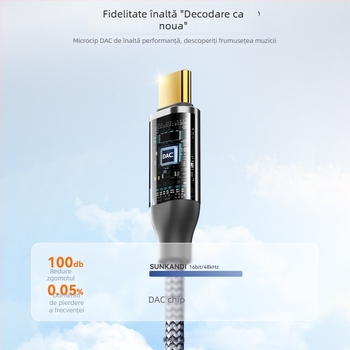 Sunkandi AV163 Cablul audio Type-C la 2RCA, conectori placați cu aur, nucleu din cupru fără oxigen, conductori împletiți, certificat CE/ROHS