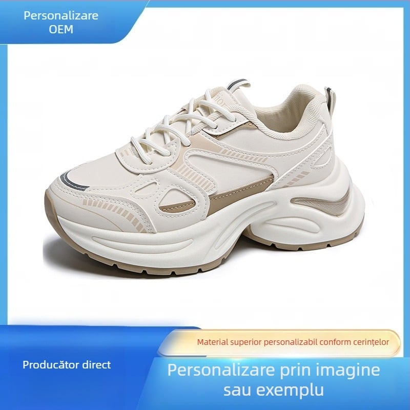 Pantofi sport cu talpă groasă, talie joasă, închidere cu șireturi în față, căptușeală de plasă, partea superioară din PU artificial, talpă din cauciuc, unisex, stil Korean dad shoes, primăvara 2025