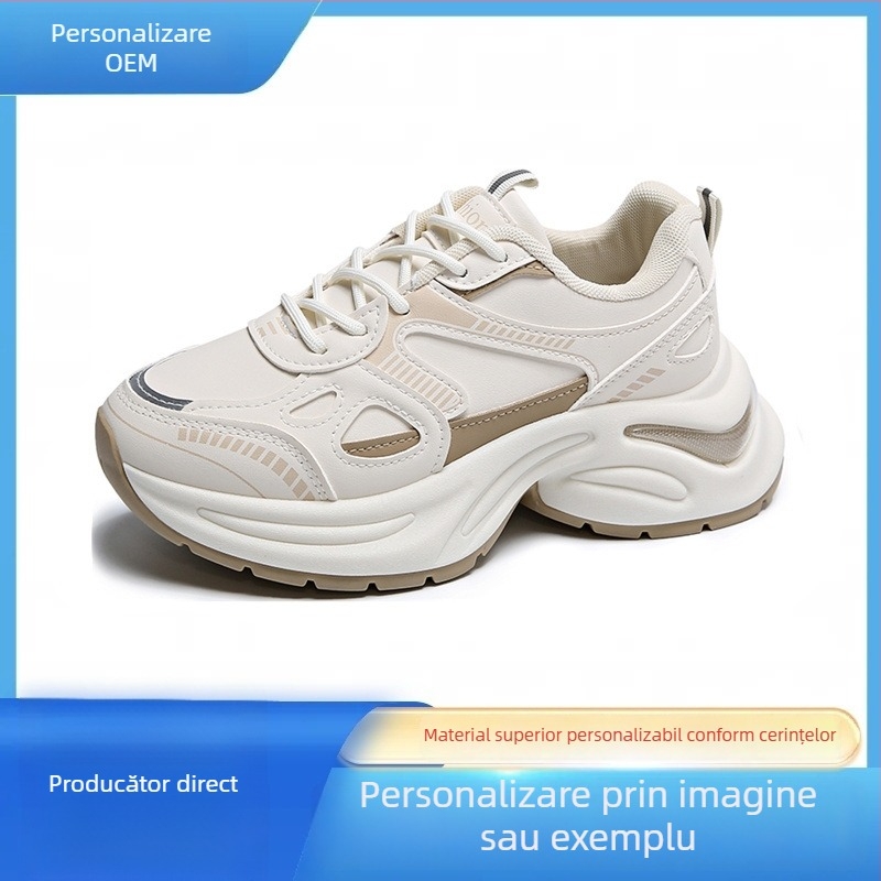 Pantofi sport cu talpă groasă, talie joasă, închidere cu șireturi în față, căptușeală de plasă, partea superioară din PU artificial, talpă din cauciuc, unisex, stil Korean dad shoes, primăvara 2025