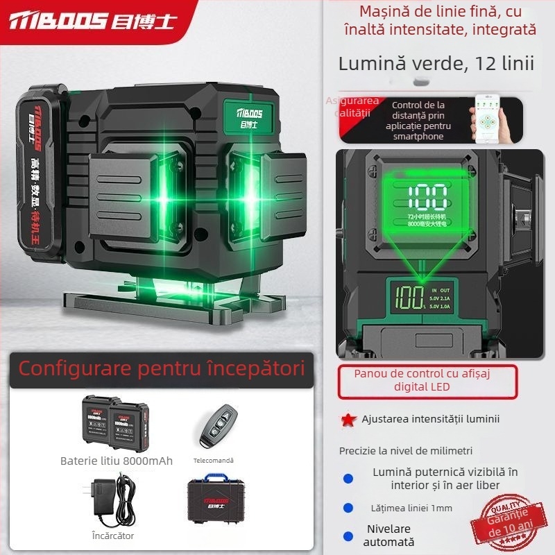 Nivel laser cu 12 linii, auto-nivelant, exterior, montaj pe perete, laser infraroșu