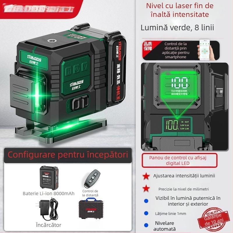 Nivel laser cu 12 linii, auto-nivelant, exterior, montaj pe perete, laser infraroșu