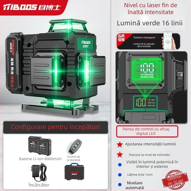 Nivel laser cu 12 linii, auto-nivelant, exterior, montaj pe perete, laser infraroșu