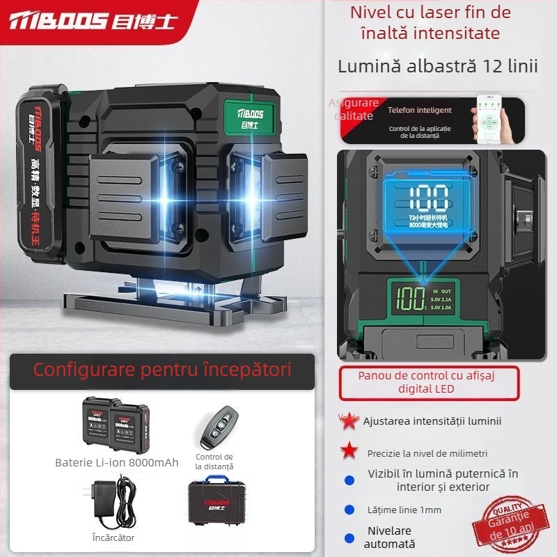 Nivel laser cu 12 linii, auto-nivelant, exterior, montaj pe perete, laser infraroșu