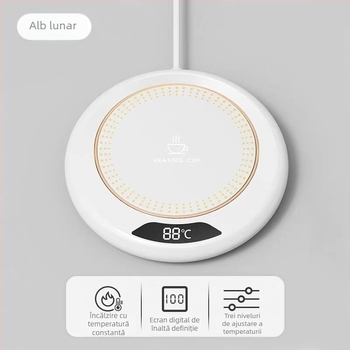Bază de încălzire pentru cană cu temperatură reglabilă (temperatură constantă, alimentare la priză, control mecanic, oprire automată, formă rotundă, carcasă din plastic)