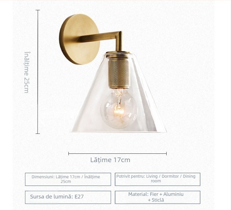 Lampa de perete din fier, abajur din fier, sursă de lumină: incandescentă, tensiune ≤36V