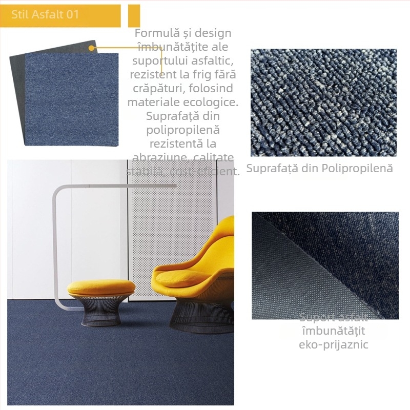 Covor de birou din PVC, pătrat, covor de podea cusut cu mașina, fibre de polipropilenă 51–60%