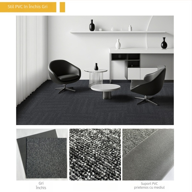 Covor de birou din PVC, pătrat, covor de podea cusut cu mașina, fibre de polipropilenă 51–60%