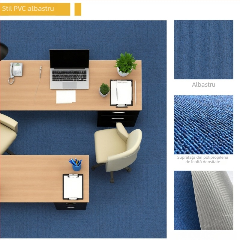Covor de birou din PVC, pătrat, covor de podea cusut cu mașina, fibre de polipropilenă 51–60%