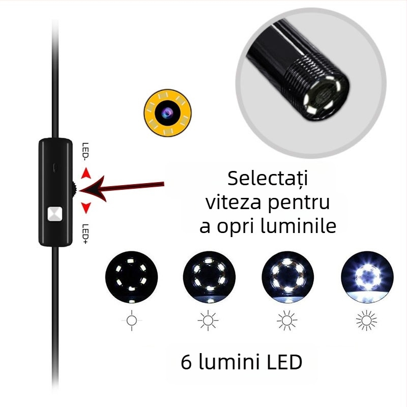 Endoscop Android Type-C HD – Sondă vizuală etanșă pentru aer condiționat, reparații auto și țevi industriale, Model HK-5.5-T