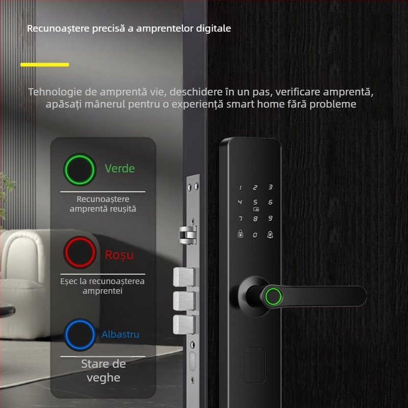 Nh3-5 Încuietoare inteligentă pentru ușă cu amprentă – 100 de amprente stocate, 3.000.000 de deblocări, scanare <0,3 s, rată de recunoaștere falsă 0,00001