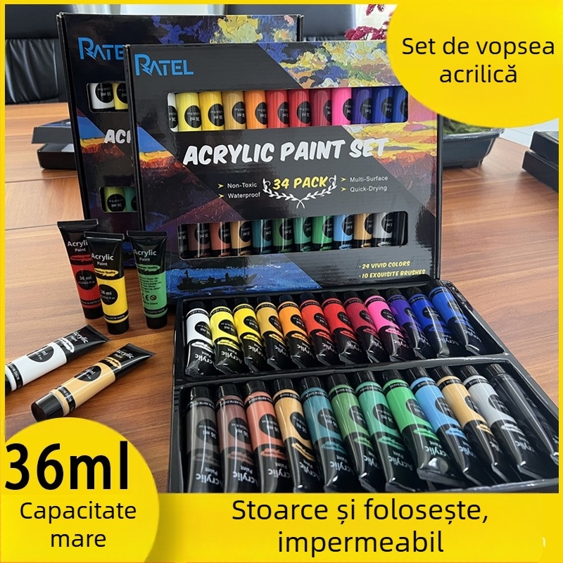 Set vopsele acrilice, brand Yijia; capacitate 36 ml; ambalaj: cutie; etichetă privată licențiată: Da