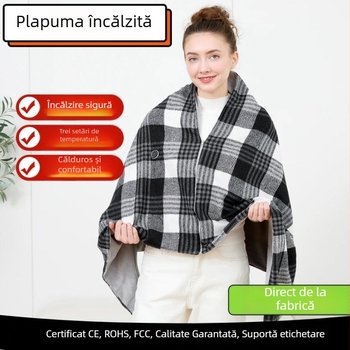 Șal-pătură electric încălzit, alimentare USB, încălzire în 3 trepte, 10W, poliester, model grilă