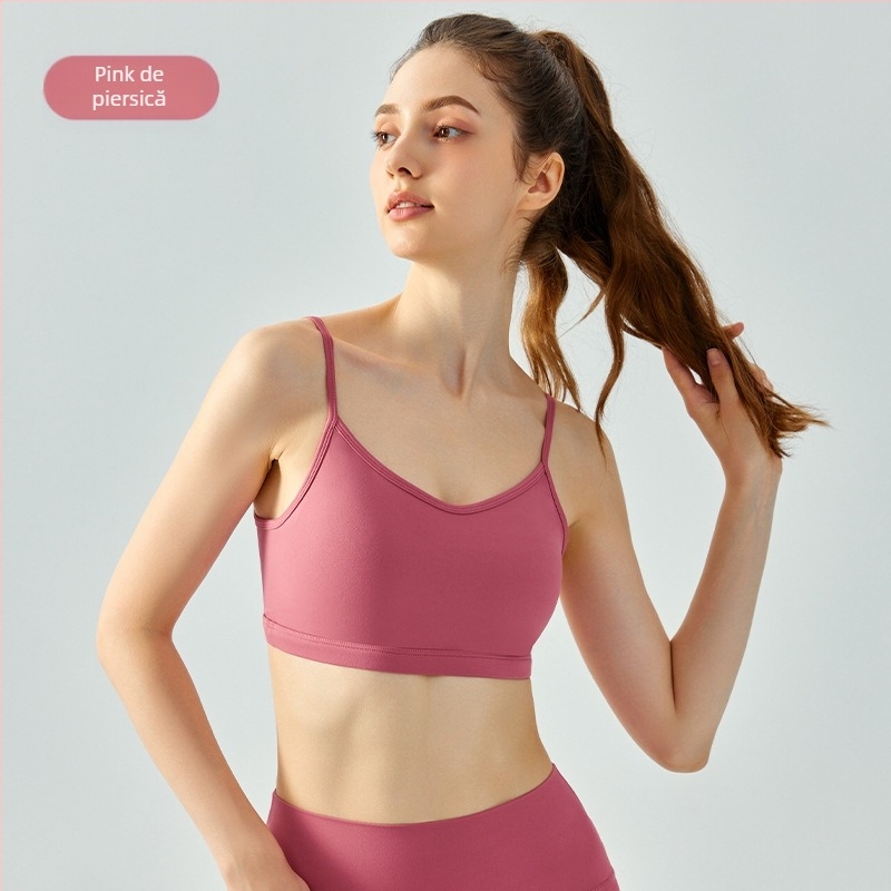 Bustier sportiv pentru femei pentru yoga, croială slim, design cu spate frumos, cupă fixă, bretele reglabile, căptușit, 80% nylon, 20% spandex