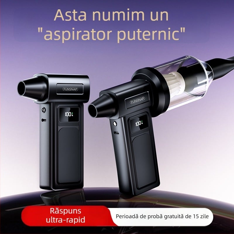 Ventilator de mână cu turbină, 4 viteze, motor brushless, baterie încorporată 2000–4000 mAh, zgomot 36–45 dB