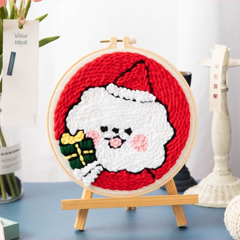 Kit de broderie cu cruci pe pânză de in, cu model Cartoon – Serie de Crăciun, pentru living și dormitor