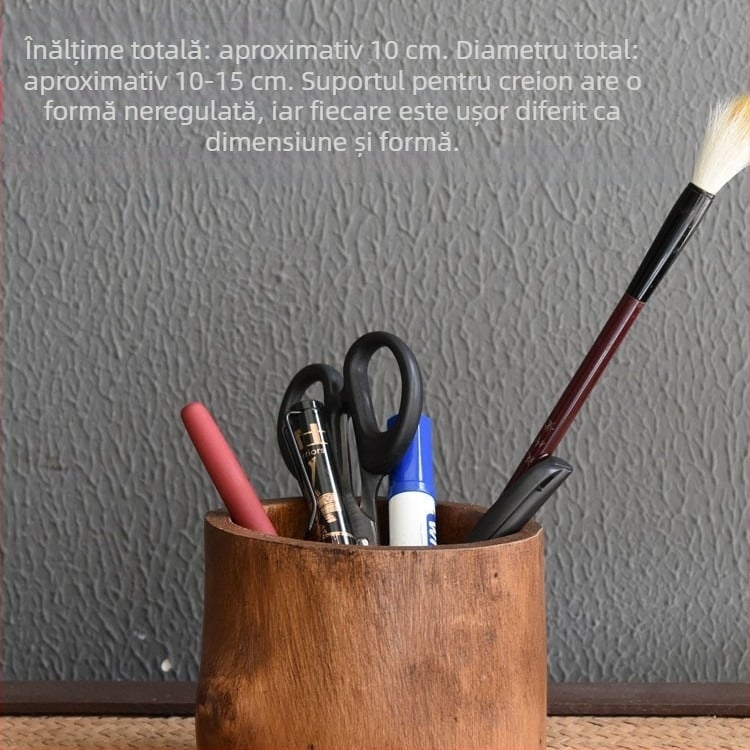 Suport pentru pixuri din lemn, rotund, model T096, decor retro pentru birou acasă, cadou pentru mutare și Crăciun.