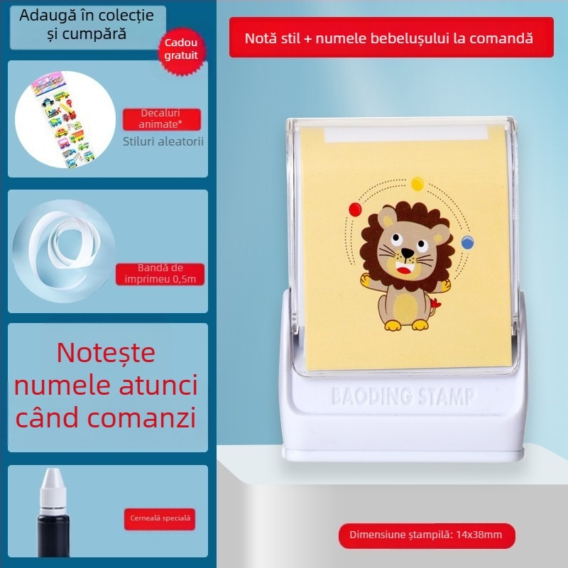 Little Busy Man DYZ ștampilă pentru nume pentru haine, ștampilă din plastic dreptunghiulară, lavabilă, pentru imprimare pe haine și hârtie