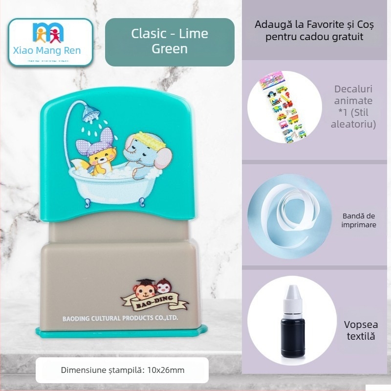 Little Busy Man DYZ ștampilă pentru nume pentru haine, ștampilă din plastic dreptunghiulară, lavabilă, pentru imprimare pe haine și hârtie