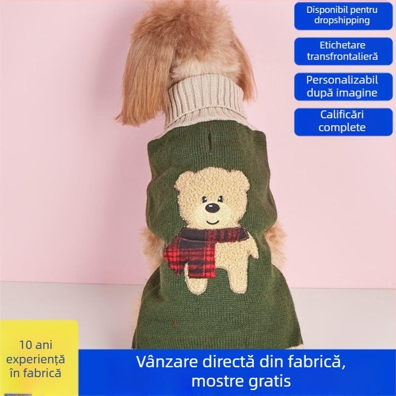 Pulover pentru pisici și câini – design urs, lână, stil lejer, unisex