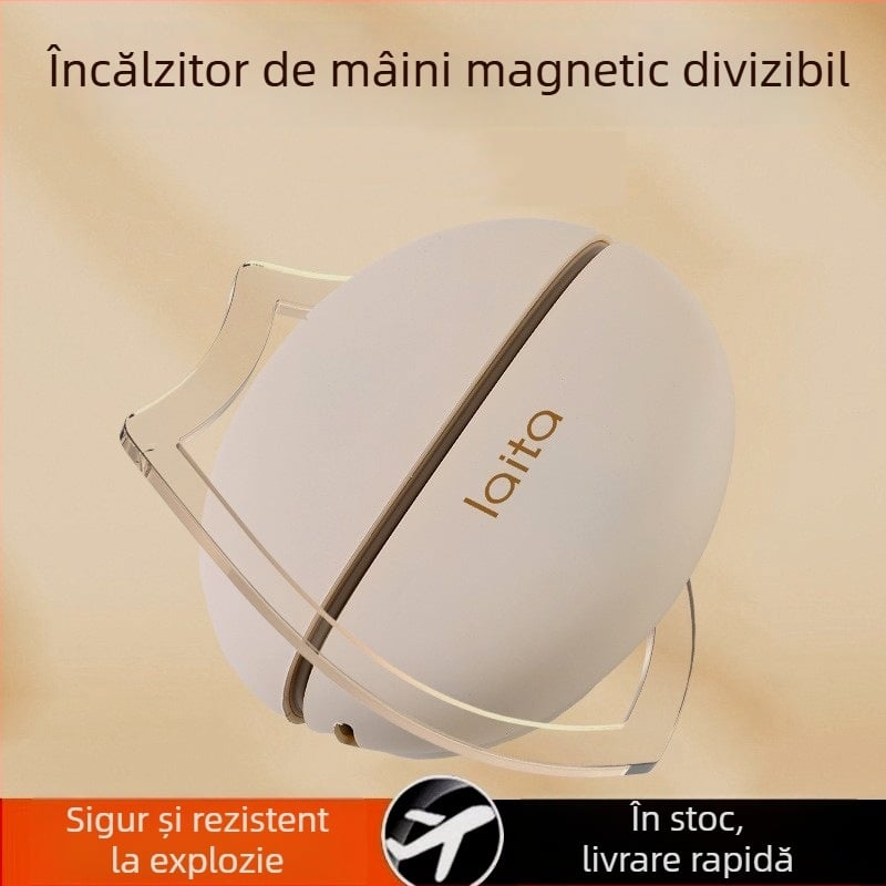 Încălzitor magnetic pentru mâini, USB, tip split, 5V, 22W, disipare căldură pe placă de aluminiu, baterie încorporată 2000–4000mAh, autonomie 3–6 ore