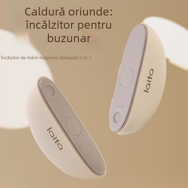 Încălzitor magnetic pentru mâini, USB, tip split, 5V, 22W, disipare căldură pe placă de aluminiu, baterie încorporată 2000–4000mAh, autonomie 3–6 ore