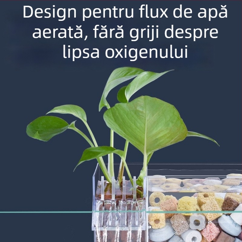 Filtru pentru acvariu montat pe perete, filtrație trei în unu, oxigenare și susținerea bacteriilor benefice, funcționare silențioasă, greutate 1 kg