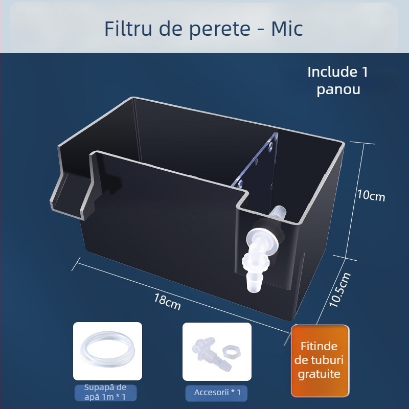 Filtru pentru acvariu montat pe perete, filtrație trei în unu, oxigenare și susținerea bacteriilor benefice, funcționare silențioasă, greutate 1 kg