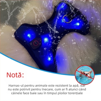 Ham de piept pentru câine – din plasă textilă, încărcare USB, LED de vizibilitate nocturnă, extensibil