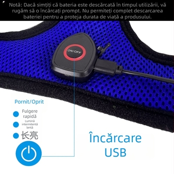 Ham de piept pentru câine – din plasă textilă, încărcare USB, LED de vizibilitate nocturnă, extensibil