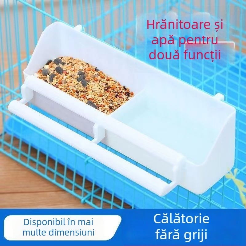 Cutie pentru hranire și apă pentru păsări, cu două compartimente, construcție îngroșată, pentru papagali și porumbei, utilizare duală