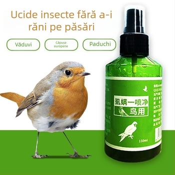 Spray extern pentru insecte la păsări; pentru papagali și porumbei de competiție; combate puricii de pene, acarieni și paraziți.