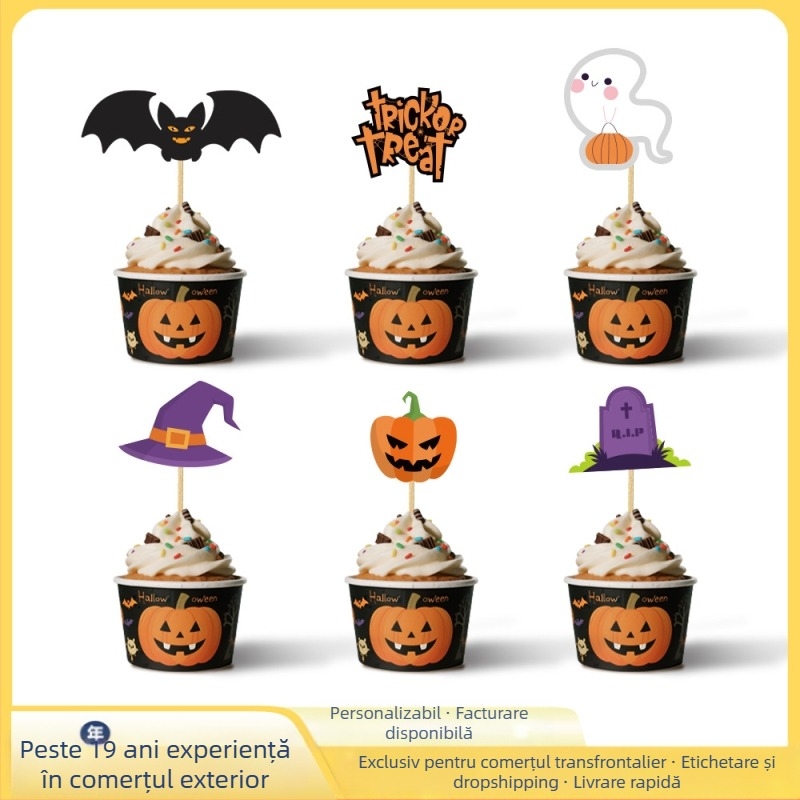 Prop tort cu steag pentru Halloween – stil desen animat, din hârtie, decor pentru amenajarea spațiului