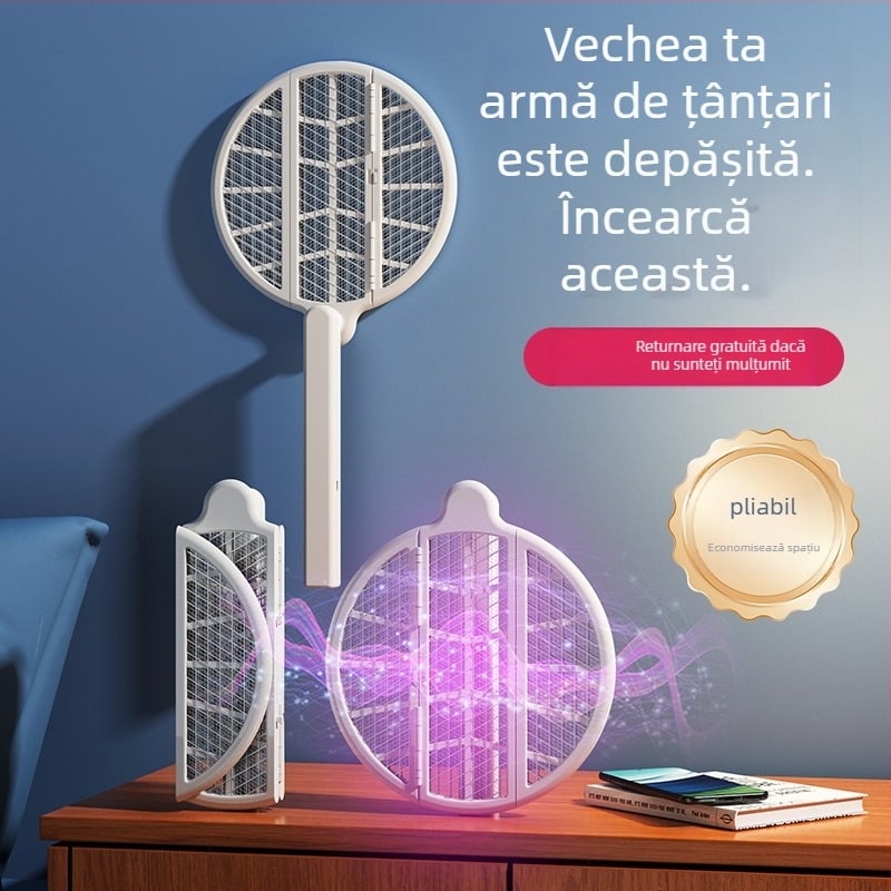 Lampă electrică 2-în-1 pentru omorât țânțari, exterior, lumină UV, acoperire 21–30 m², baterie încorporată 1001–1600 mAh, design pliabil