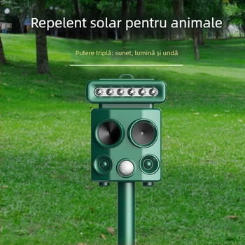 Aparat exterior ultrasonic cu energie solară, cu lumini intermitente, pentru respingerea păsărilor și a animalelor sălbatice