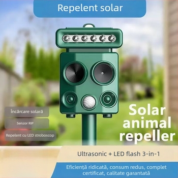 Aparat exterior ultrasonic cu energie solară, cu lumini intermitente, pentru respingerea păsărilor și a animalelor sălbatice