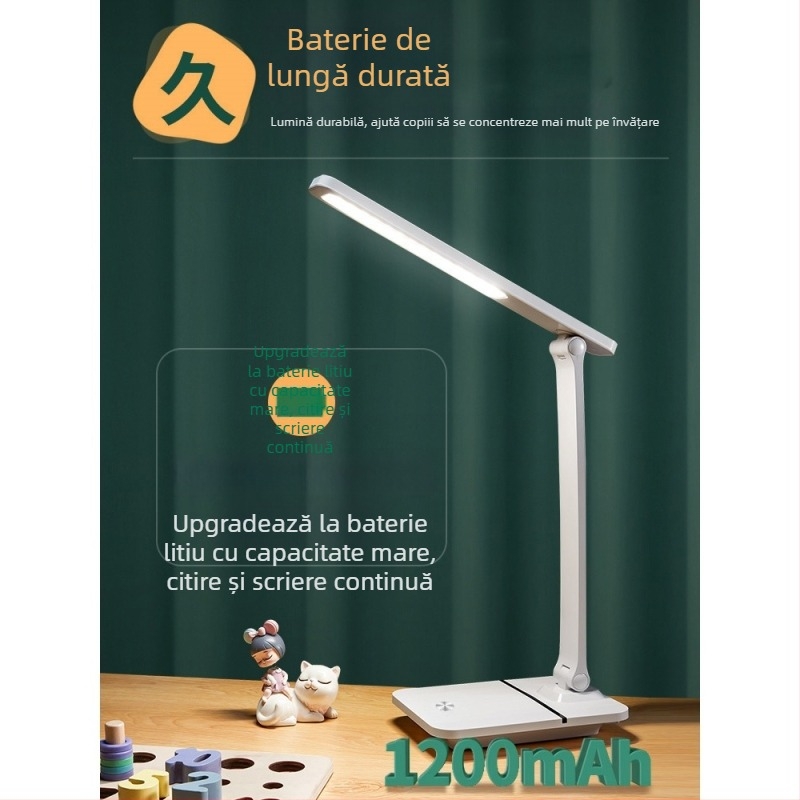 Lampă LED mică de birou pentru studiu – protecție pentru ochi, alimentare USB, reîncărcabilă, control vocal, abajur PC+ABS (CRI ≥95)