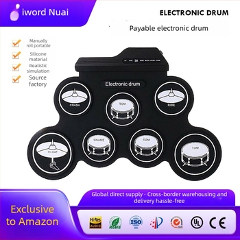 Tobe electronice G3002 – set portabil pliabil pentru masă cu 7 tobă, suprafață din silicon, placă electronică din cauciuc tradițional, timbru 128