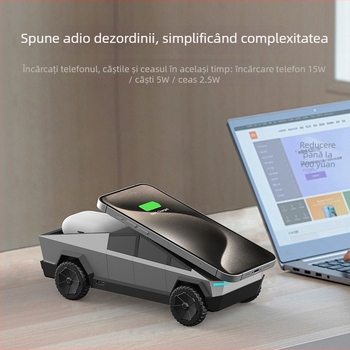 Încărcător wireless de birou 3 în 1 pentru telefon, ceas și căști, cu încărcare magnetică, QC3.0, 15W