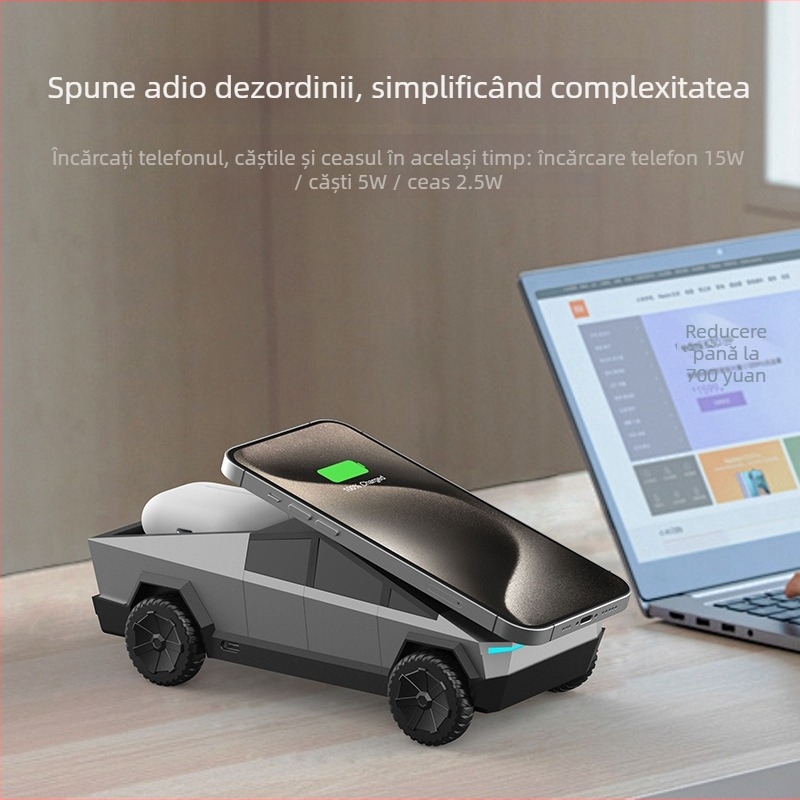 Încărcător wireless de birou 3 în 1 pentru telefon, ceas și căști, cu încărcare magnetică, QC3.0, 15W