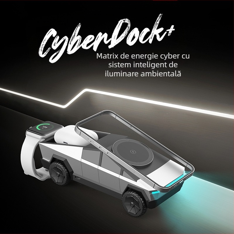 Încărcător wireless de birou 3 în 1 pentru telefon, ceas și căști, cu încărcare magnetică, QC3.0, 15W